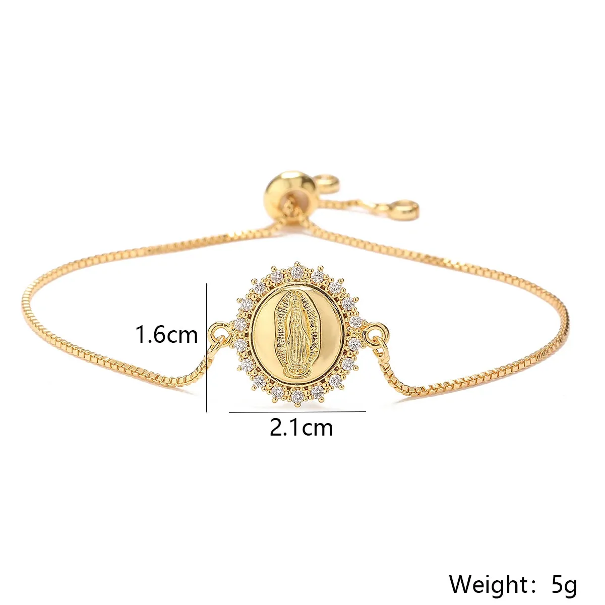 Gold Color Box Chain Virgin Mary Charm Bracelets For Women Shiny CZ Zircon Jewelry