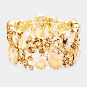 Gold Crystal Teardrop Floral Stretch Bracelet on Gold |  426859