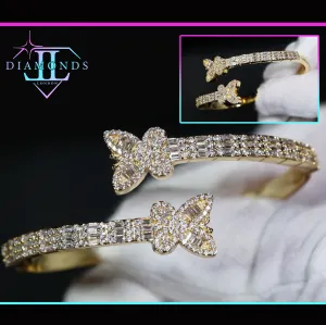 Gold Diamond Butterfly Bracelet | Iced Bracelet | Butterfly Bracelet | Diamond Butterfly Bangle | Baguette Bracelet