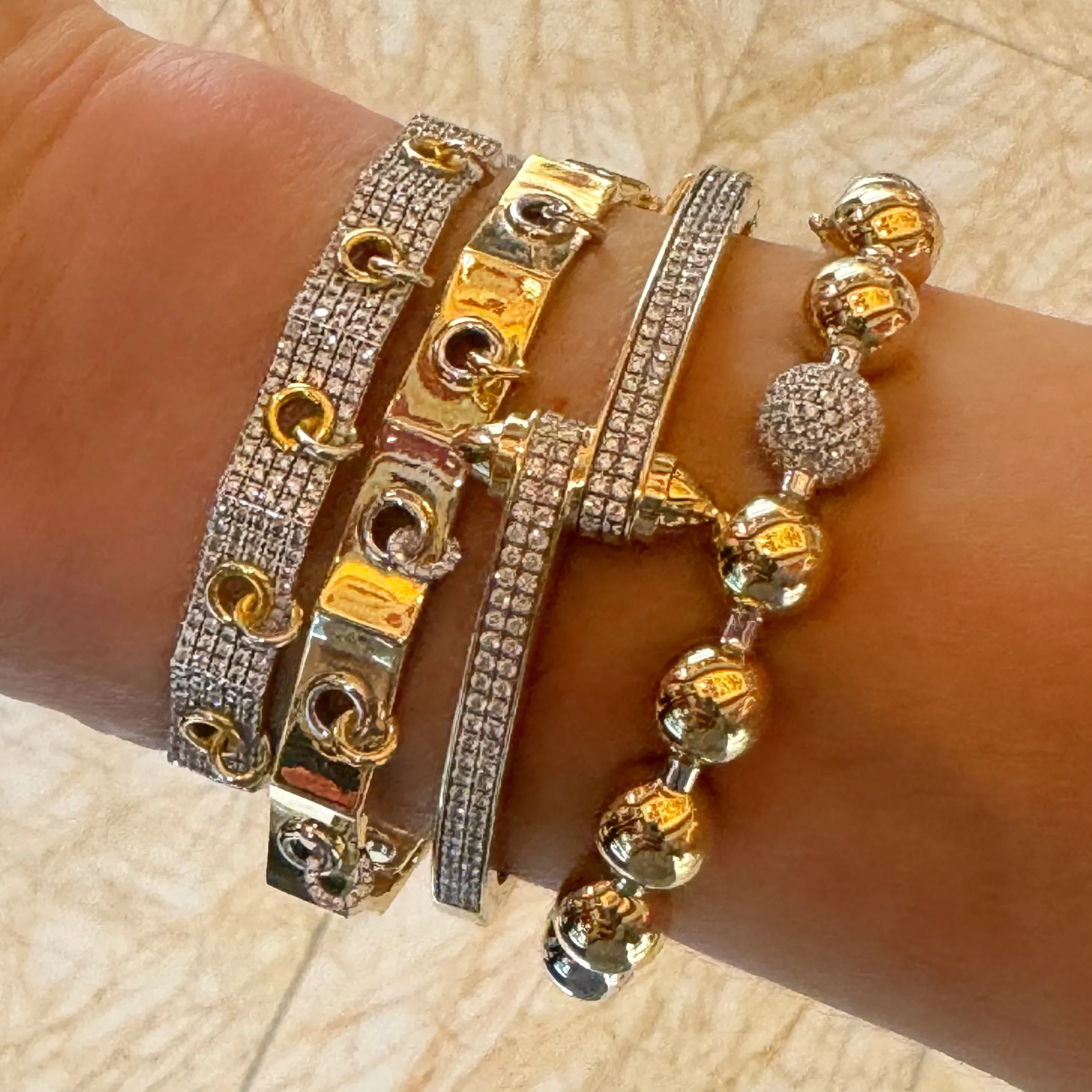 Gold Eyelet Bracelet with Gold & Diamond Piercings