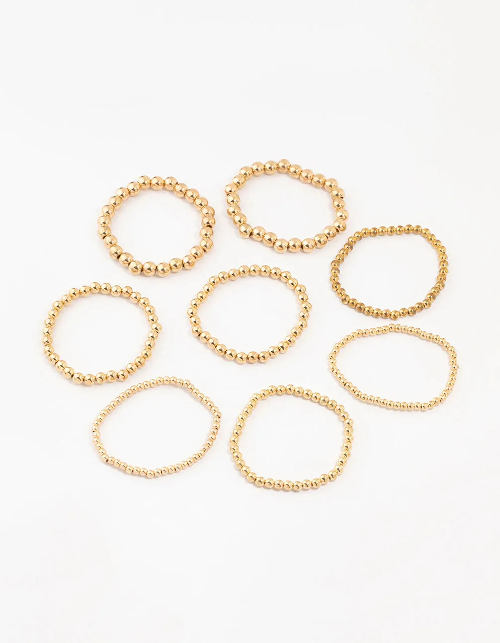 Gold Multiple Sized Ball Bracelets 8-Pack