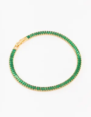 Gold Plated Brass Crystal Baguette Tennis Bracelet