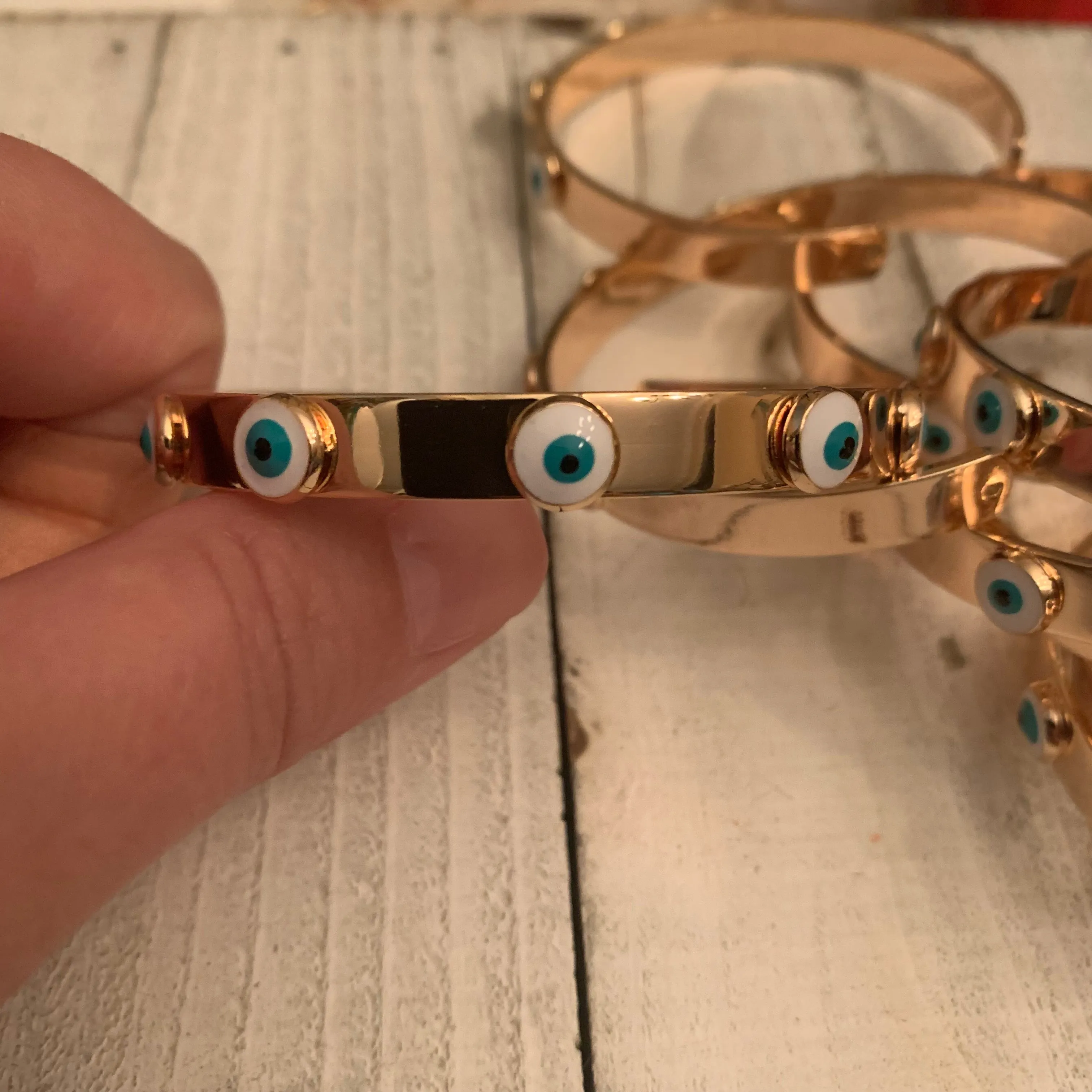 Gold Plated Open Cuff Bracelet with Evil Eye in Enamel 400-06 | Erika Williner Designs