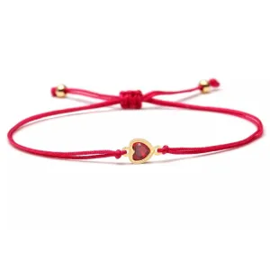 Gold Red Stone Heart Charm Red String Protection Bracelet
