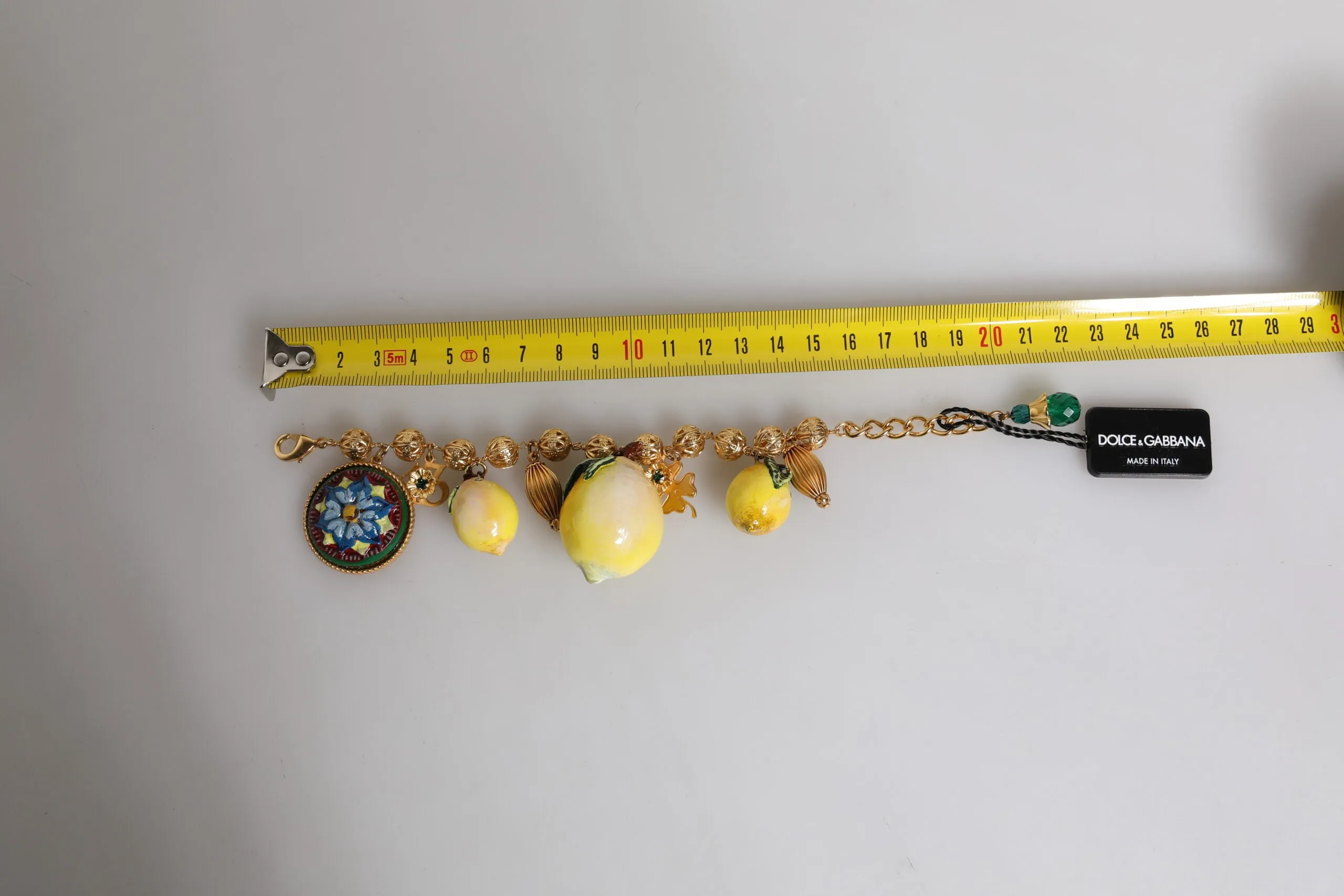 Gold Tone Brass Filigree Ball Charm Lemon Logo Bracelet