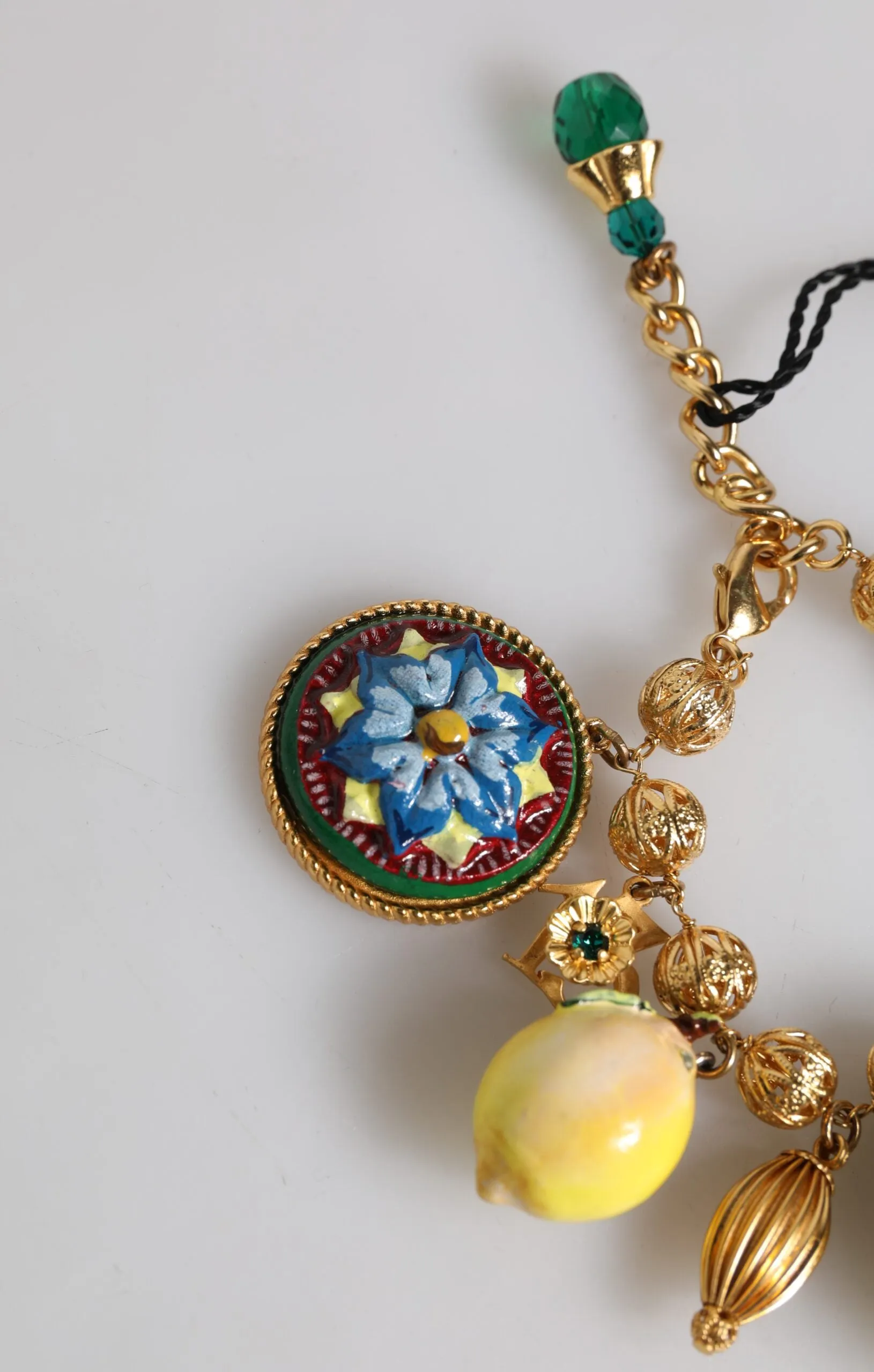 Gold Tone Brass Filigree Ball Charm Lemon Logo Bracelet