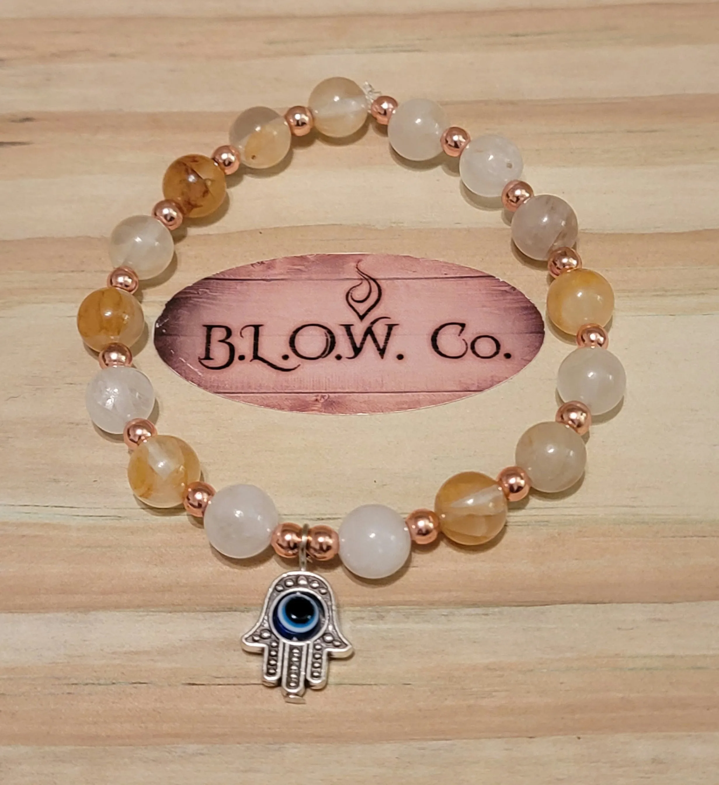 Golden Healer Quartz custom Bracelet w/ Hamsa Hand