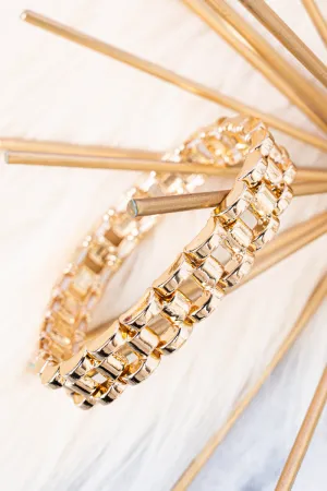 Goldtone Panther Brick Link Chain Bracelet