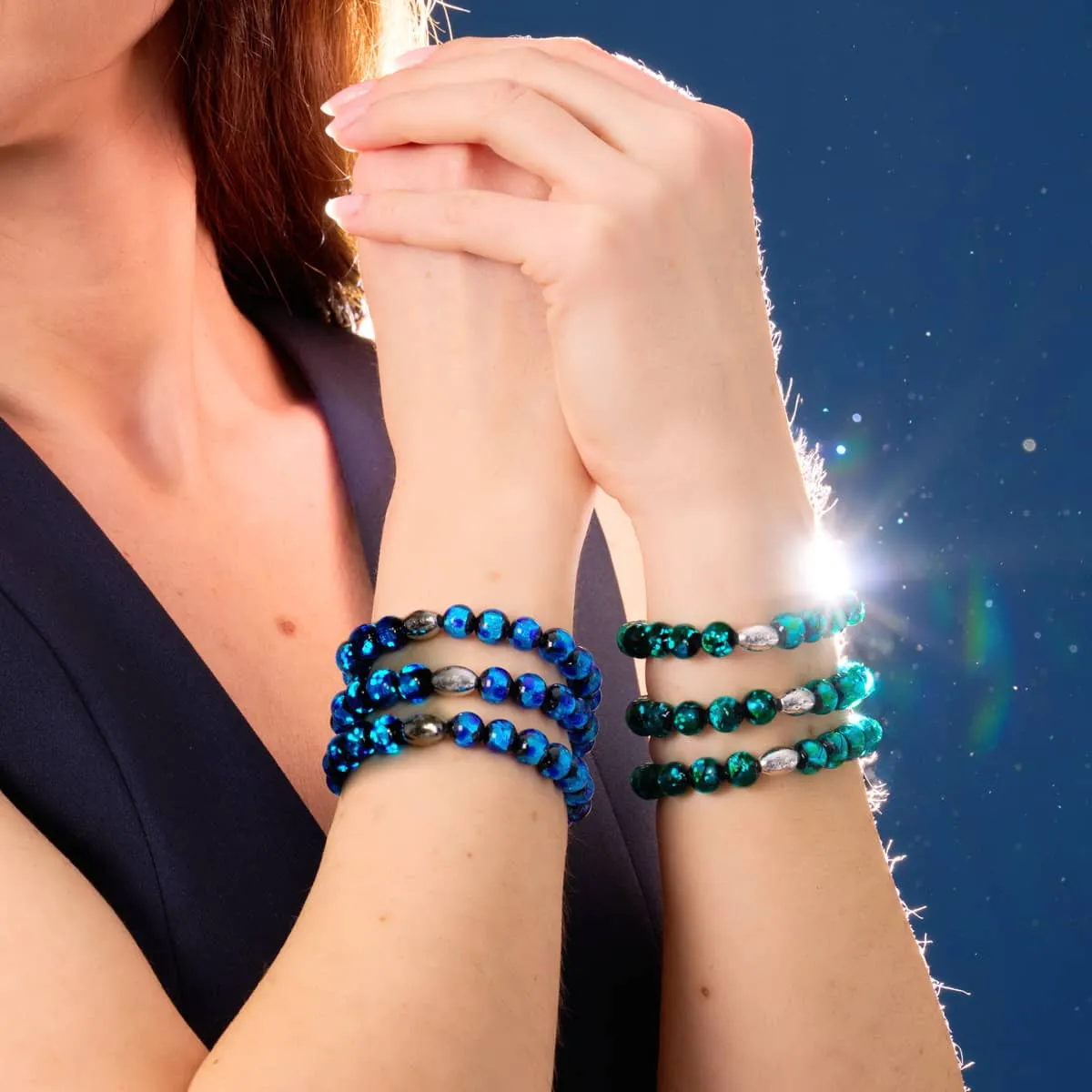 Green Astra | .925 Sterling Silver | Solar Glass Bracelet