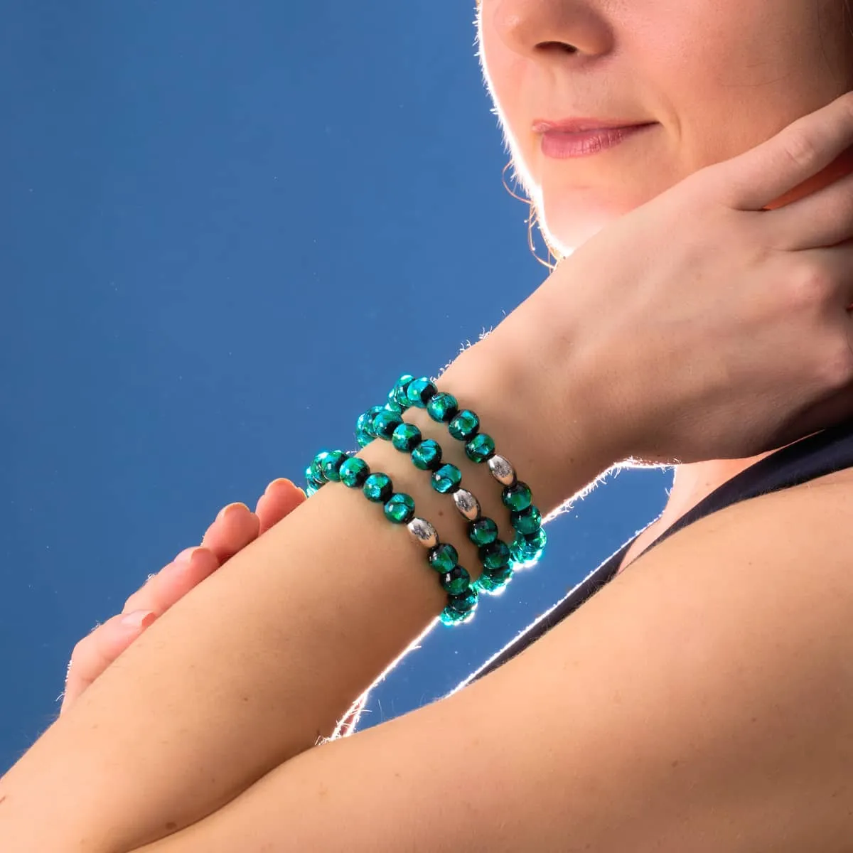 Green Astra | .925 Sterling Silver | Solar Glass Bracelet