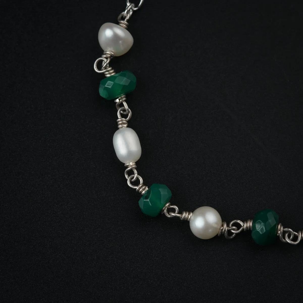 Green Onyx Stone with Pearls Bracelet