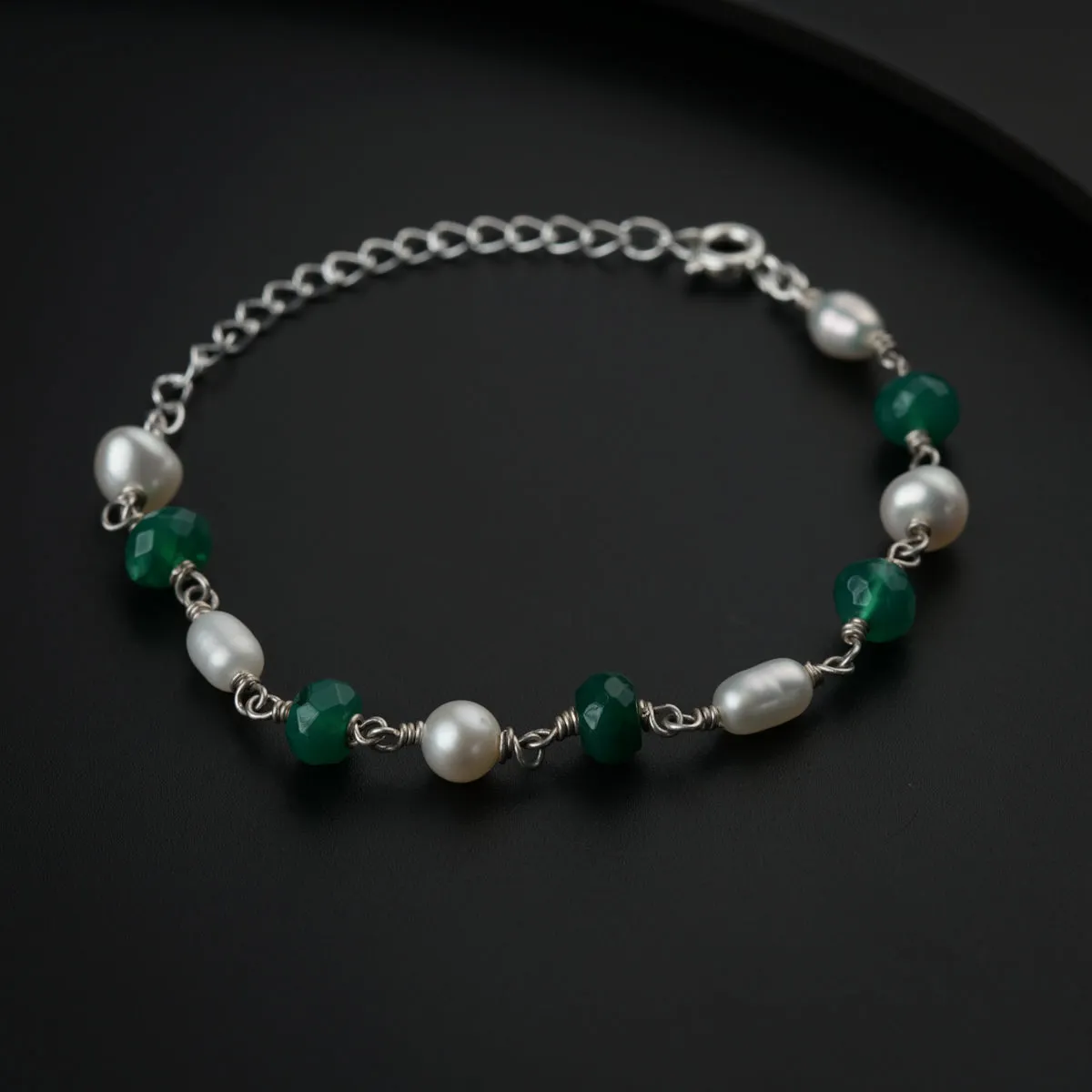 Green Onyx Stone with Pearls Bracelet