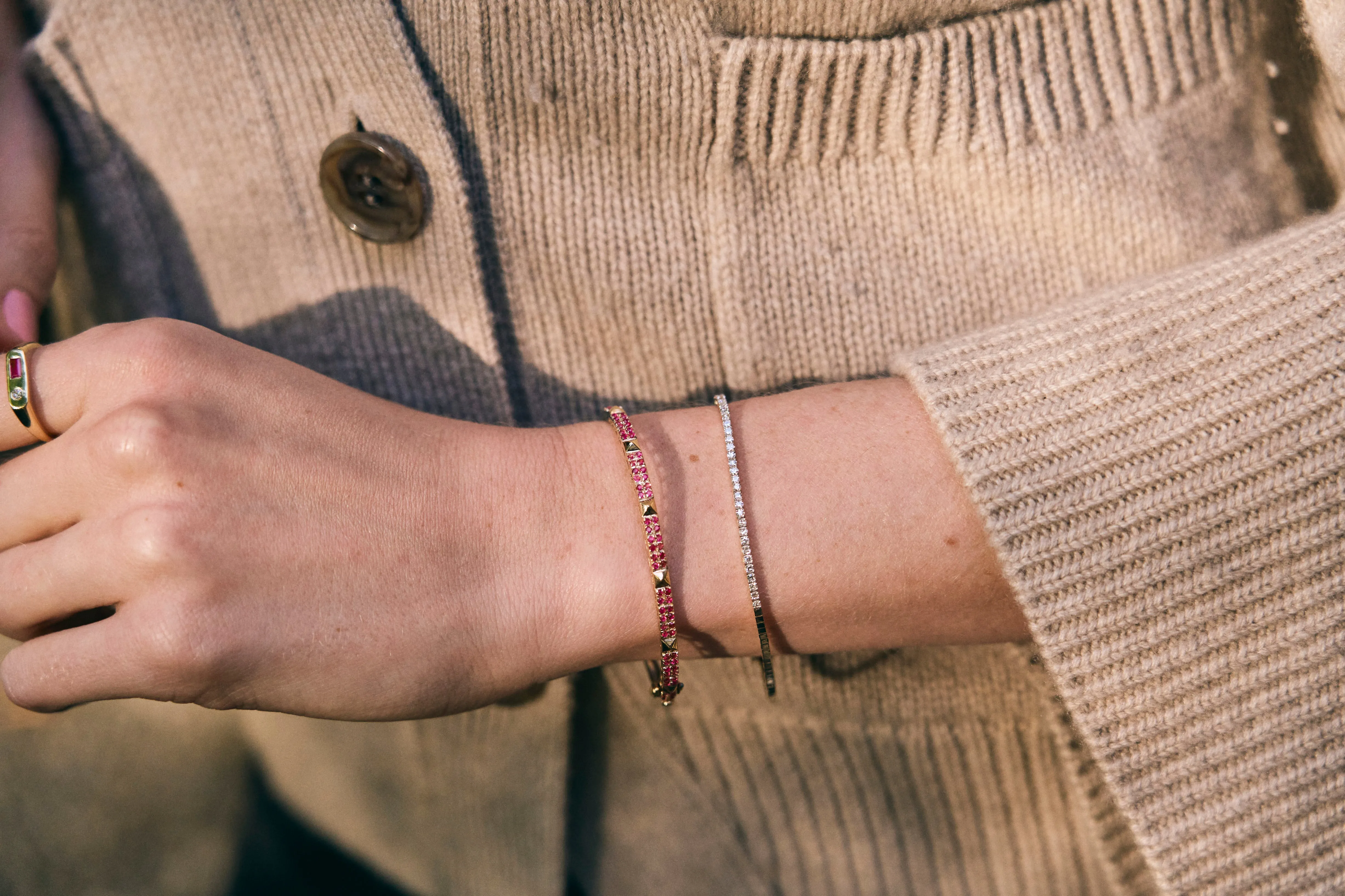 Half Diamond Tennis & Half Gold Box Bracelet