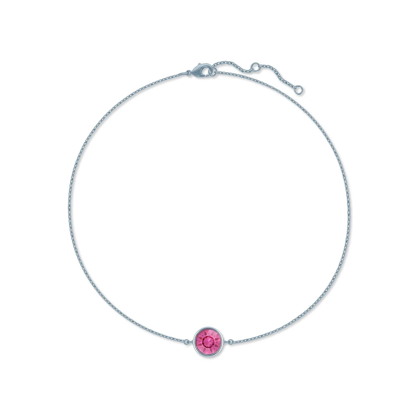 Harley Chain Bracelet with Pink Rose Round Crystals from Swarovski Silver Toned Rhodium Plated