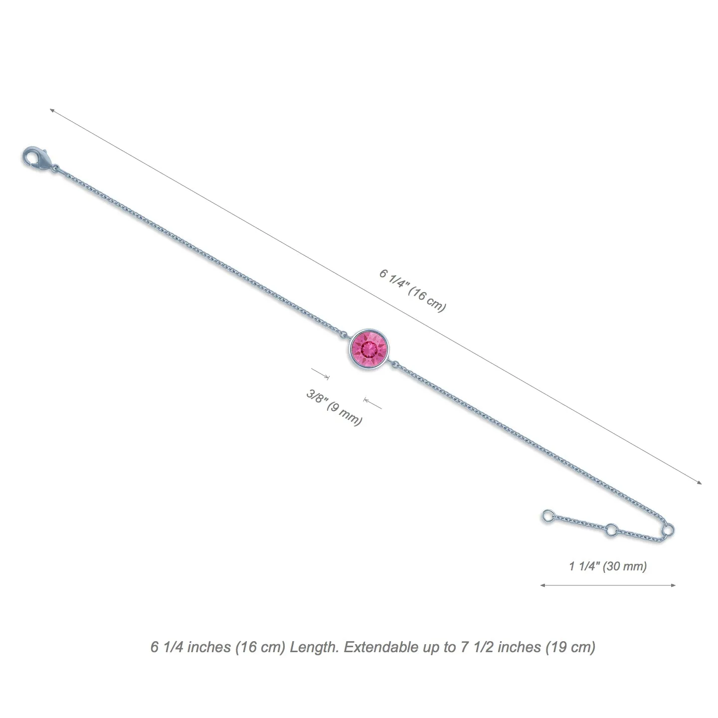 Harley Chain Bracelet with Pink Rose Round Crystals from Swarovski Silver Toned Rhodium Plated