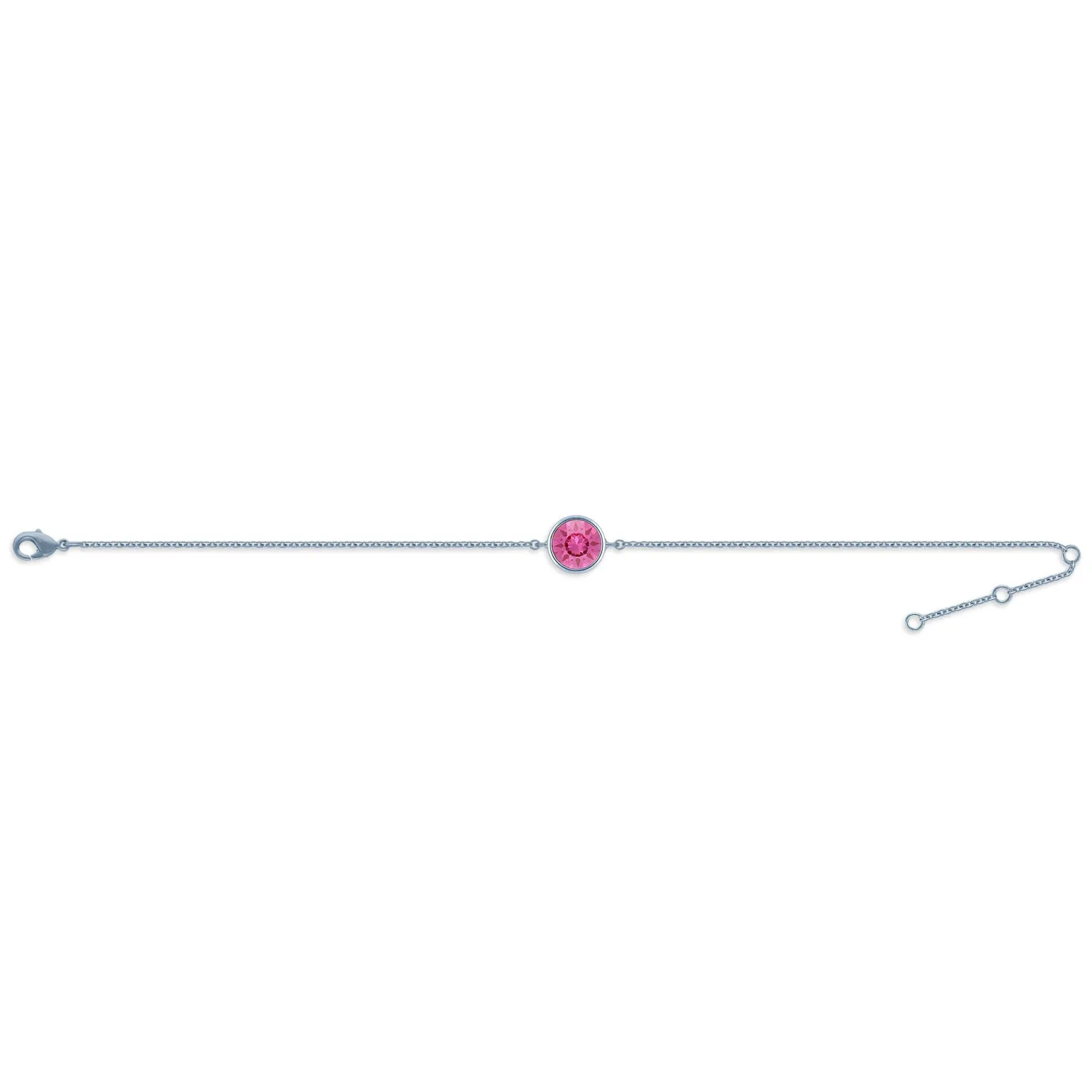 Harley Chain Bracelet with Pink Rose Round Crystals from Swarovski Silver Toned Rhodium Plated