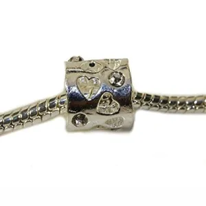 Hearts with  Rhinestone Crystals Charm European Bead Compatible for Most European Snake Chain Bracelet