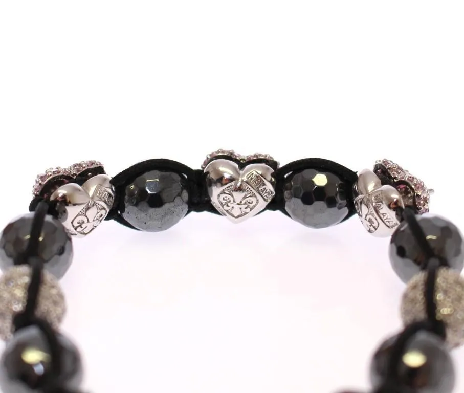 Hematite Pink Clear CZ 925 Silver Bracelet