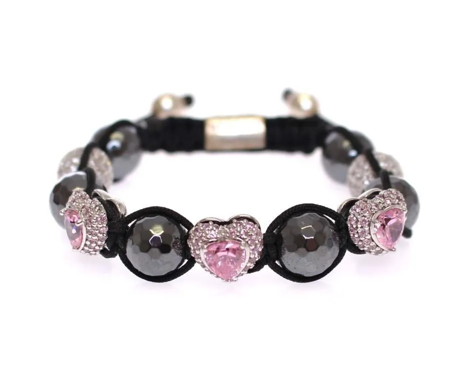 Hematite Pink Clear CZ 925 Silver Bracelet