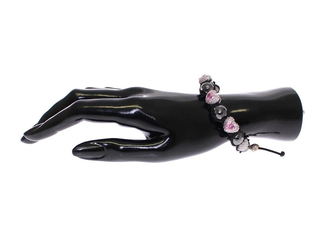 Hematite Pink Clear CZ 925 Silver Bracelet