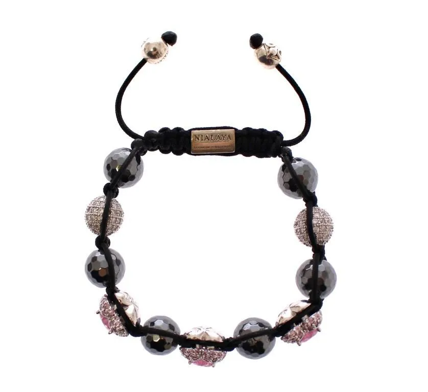 Hematite Pink Clear CZ 925 Silver Bracelet