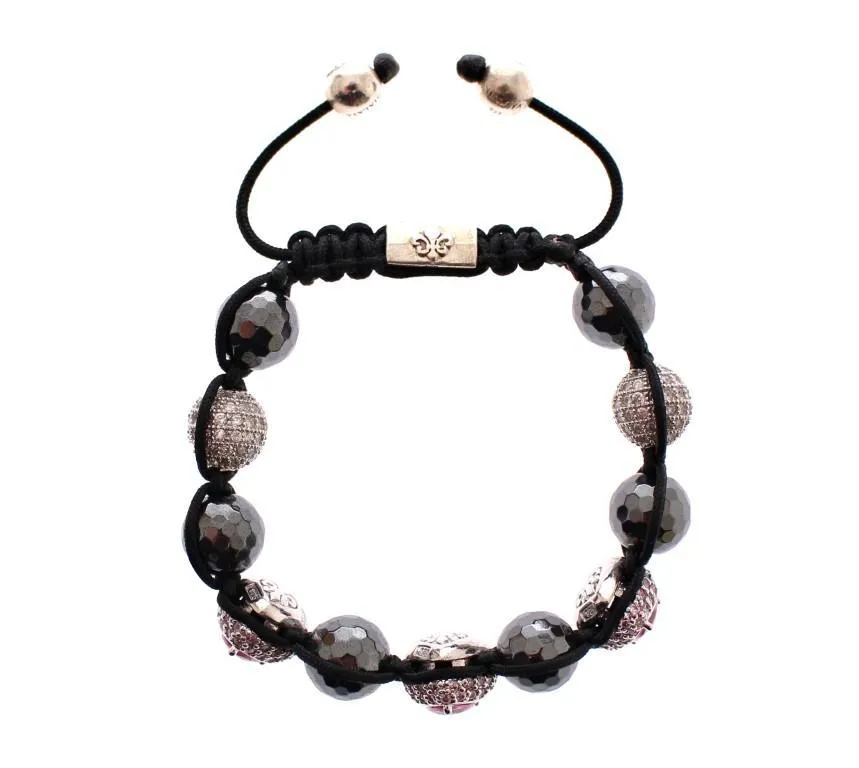 Hematite Pink Clear CZ 925 Silver Bracelet