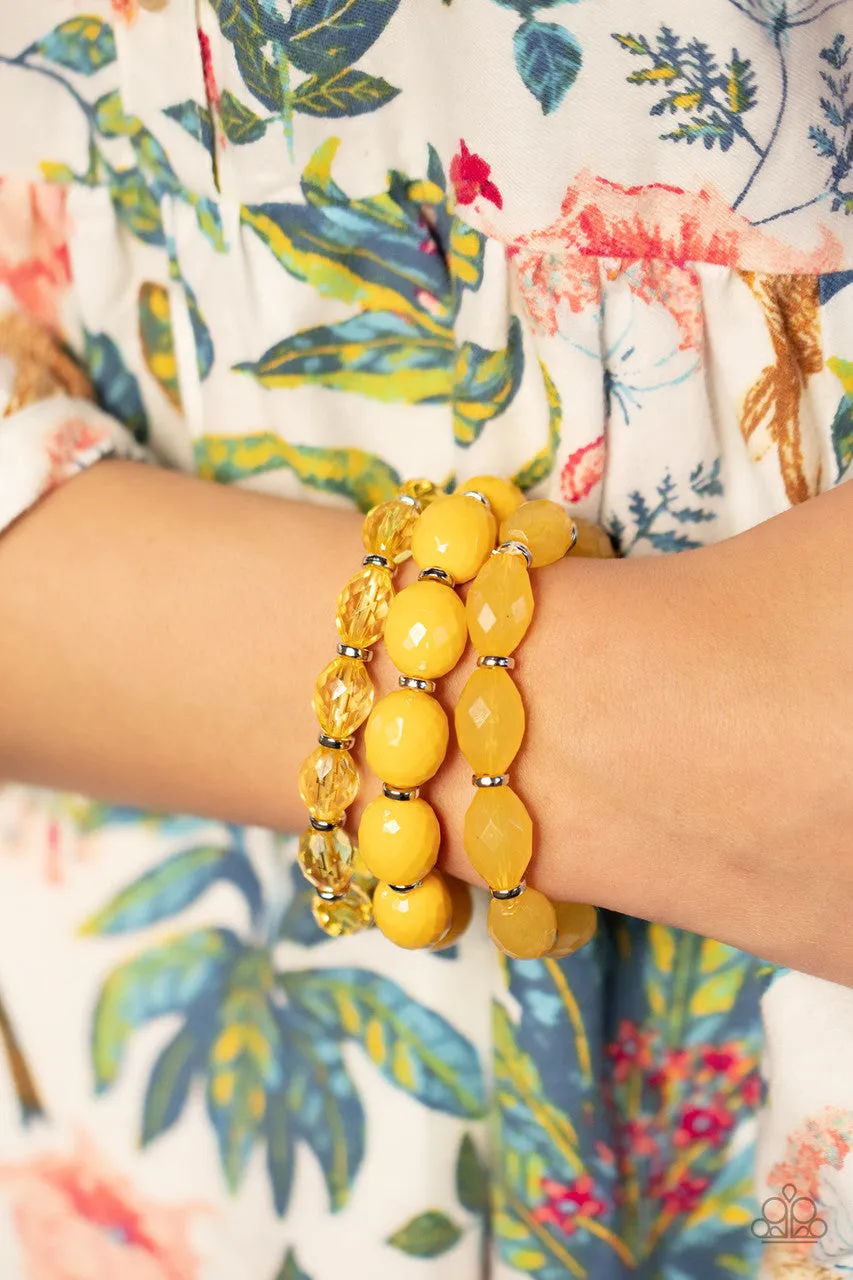 High Tide Hammock - Yellow - Beaded Paparazzi Stretchy Bracelet