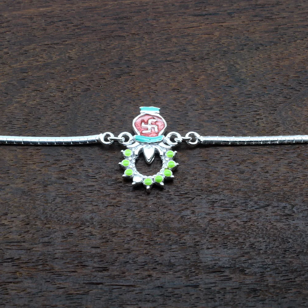 Indian Real Silver Bracelet Rakhi for men women 8"