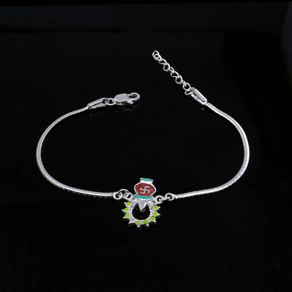 Indian Real Silver Bracelet Rakhi for men women 8"