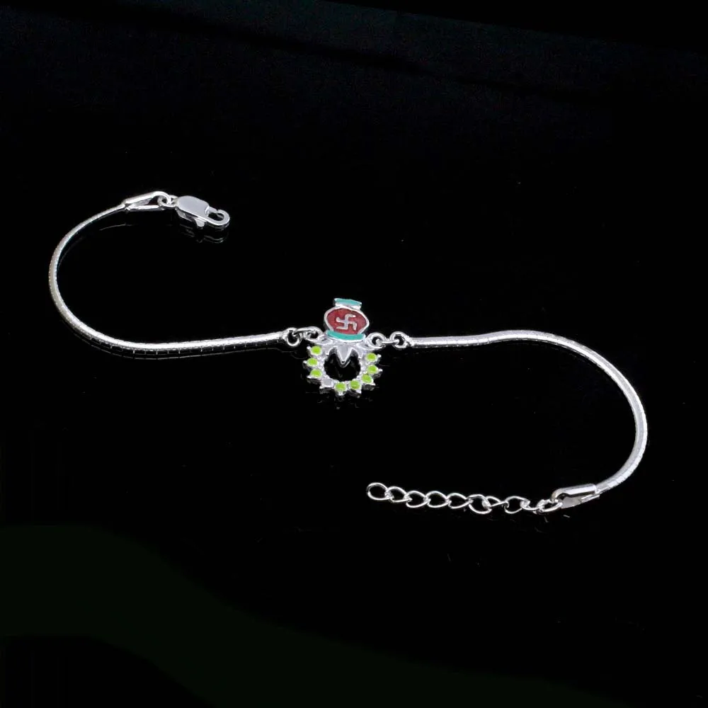 Indian Real Silver Bracelet Rakhi for men women 8"