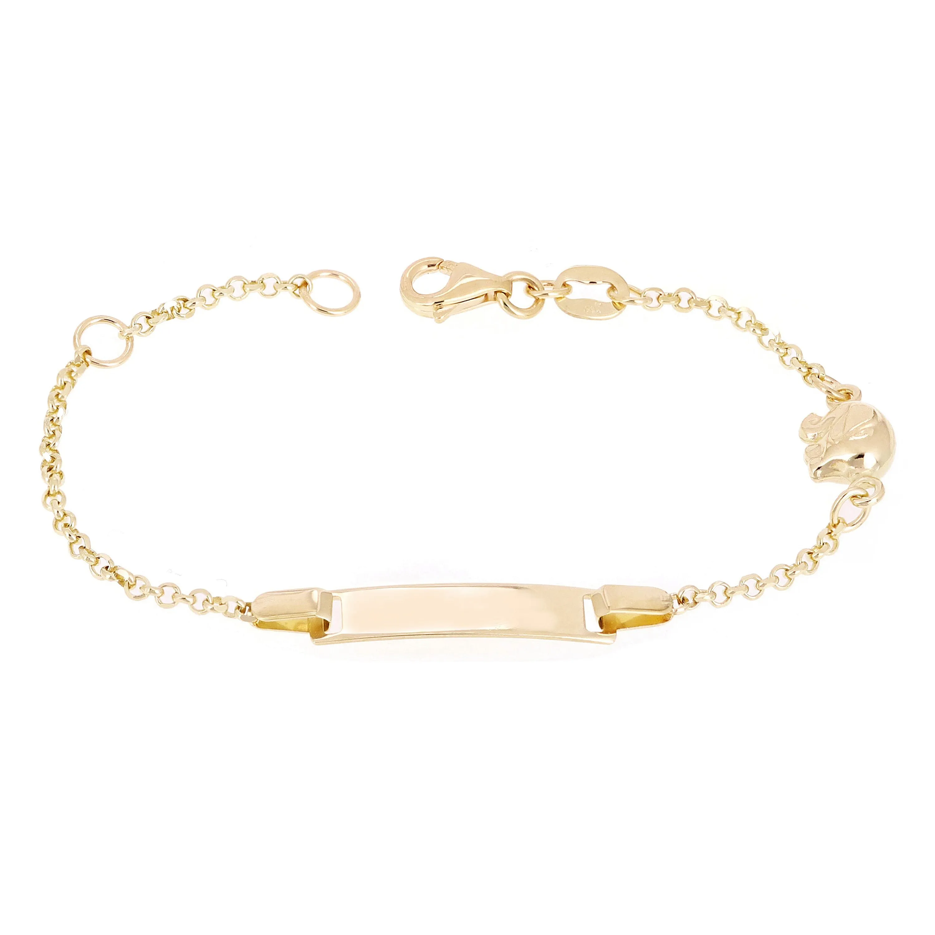 Italian 14k Yellow Gold Engravable Elephant Charm Baby Kids ID Bracelet 5.5"