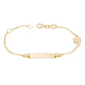 Italian 14k Yellow Gold Engravable Elephant Charm Baby Kids ID Bracelet 5.5"