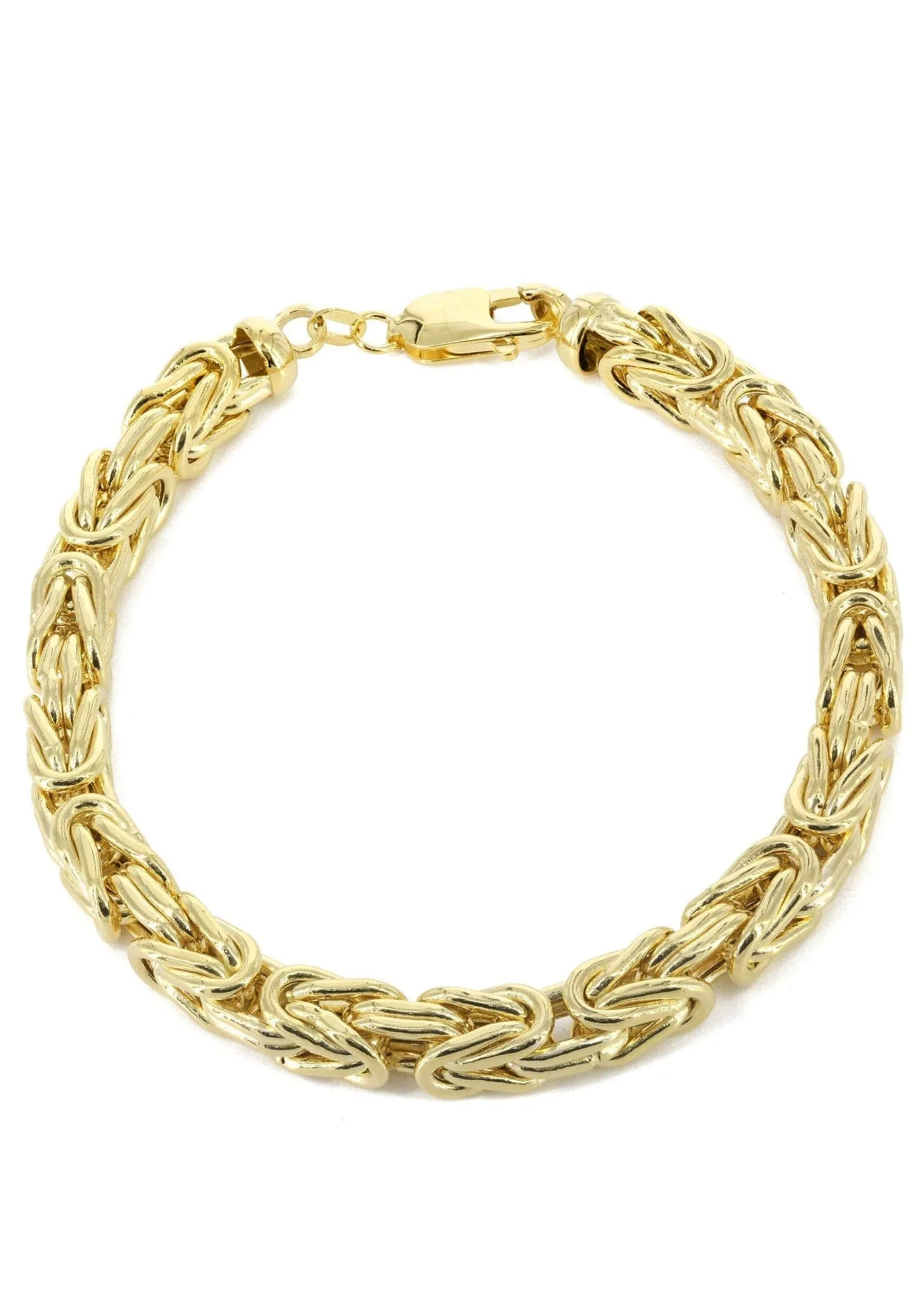 Italian Mens Semi Solid Byzantine Bracelet 10K/14K Yellow Gold