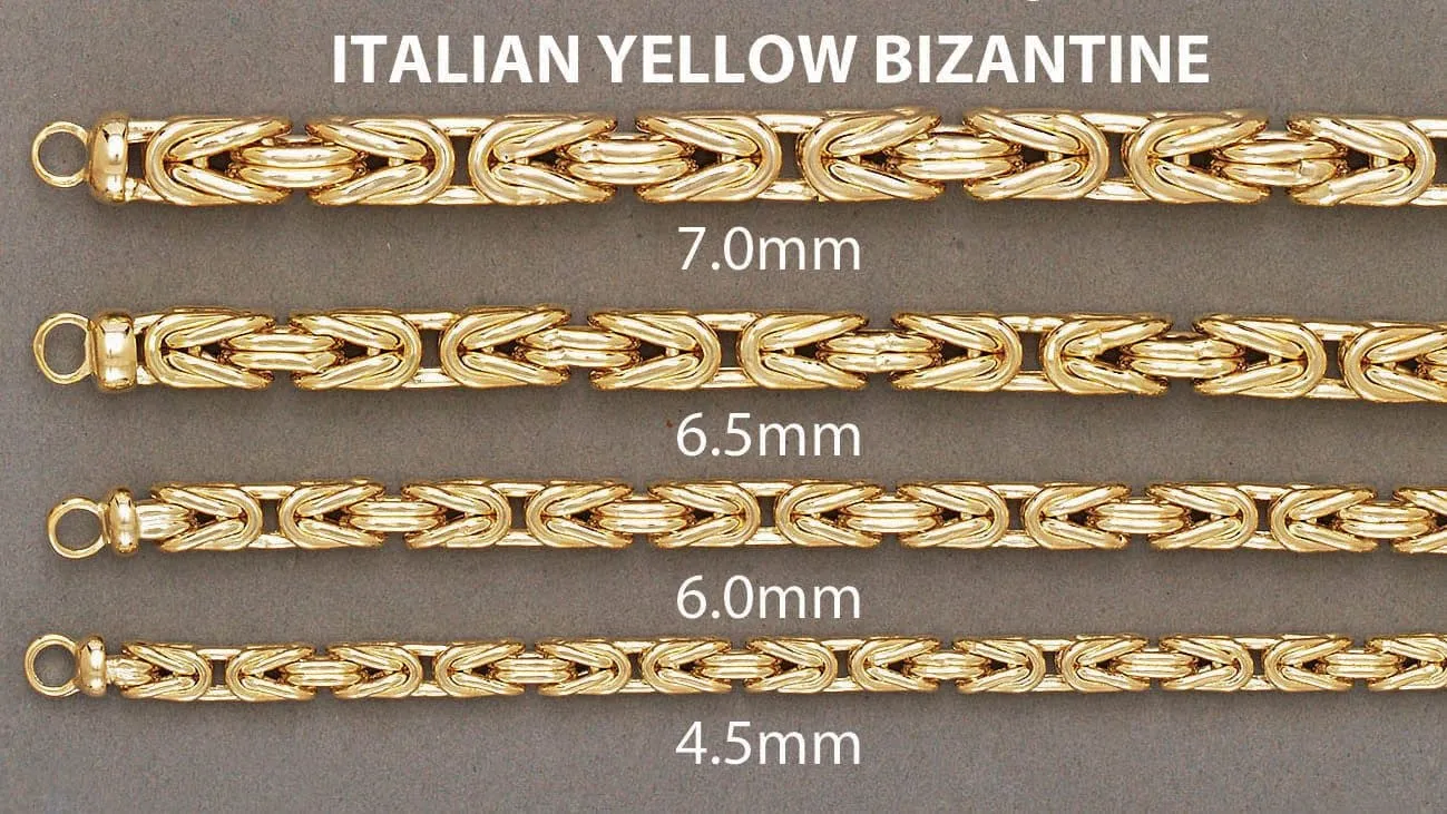 Italian Mens Semi Solid Byzantine Bracelet 10K/14K Yellow Gold