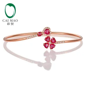 Jewelry 1.79ct Natural Ruby and 0.19ct Pave Diamond 18K Rose Gold Gemstone Bracelet