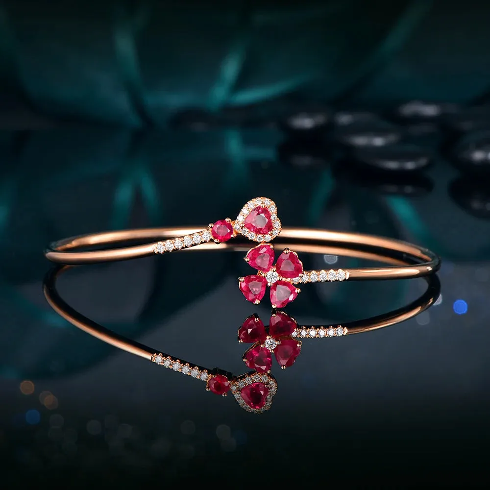 Jewelry 1.79ct Natural Ruby and 0.19ct Pave Diamond 18K Rose Gold Gemstone Bracelet