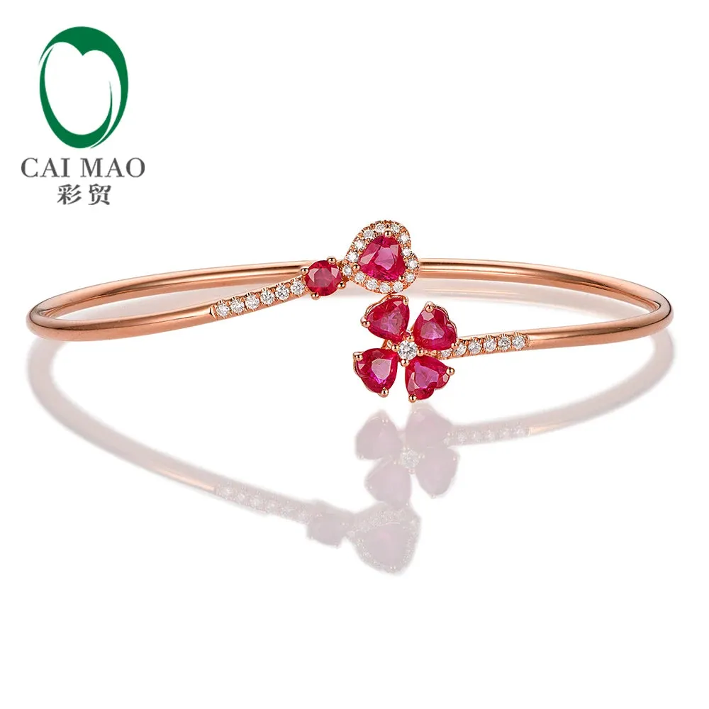 Jewelry 1.79ct Natural Ruby and 0.19ct Pave Diamond 18K Rose Gold Gemstone Bracelet