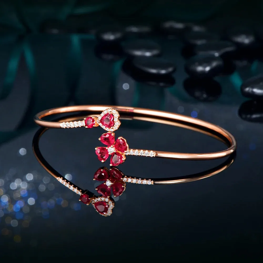 Jewelry 1.79ct Natural Ruby and 0.19ct Pave Diamond 18K Rose Gold Gemstone Bracelet