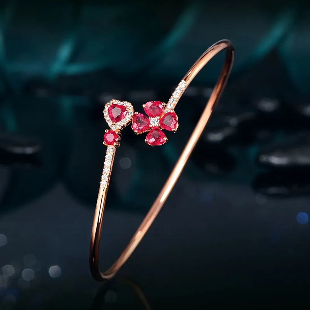 Jewelry 1.79ct Natural Ruby and 0.19ct Pave Diamond 18K Rose Gold Gemstone Bracelet
