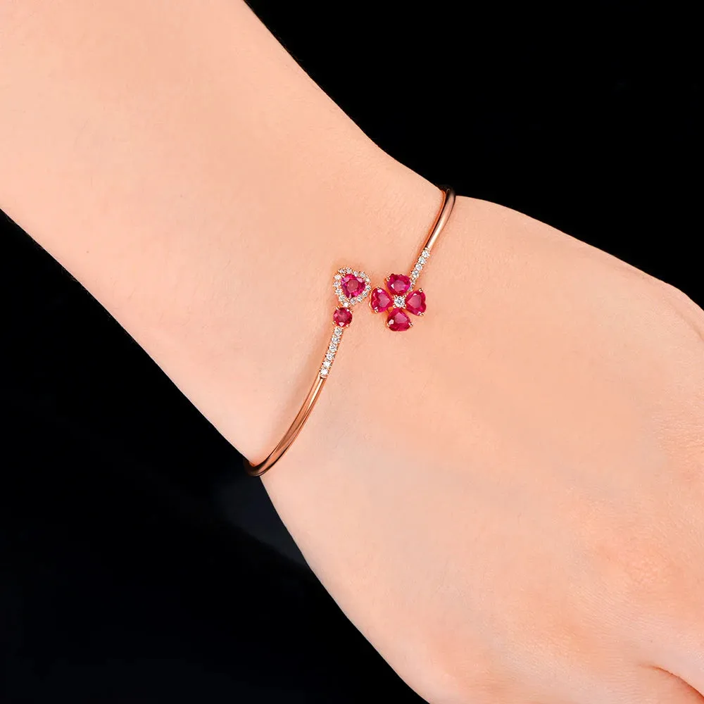 Jewelry 1.79ct Natural Ruby and 0.19ct Pave Diamond 18K Rose Gold Gemstone Bracelet