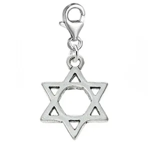 Jewish Star of David Clip on Pendant for European Charm Jewelry w/ Lobster Clasp