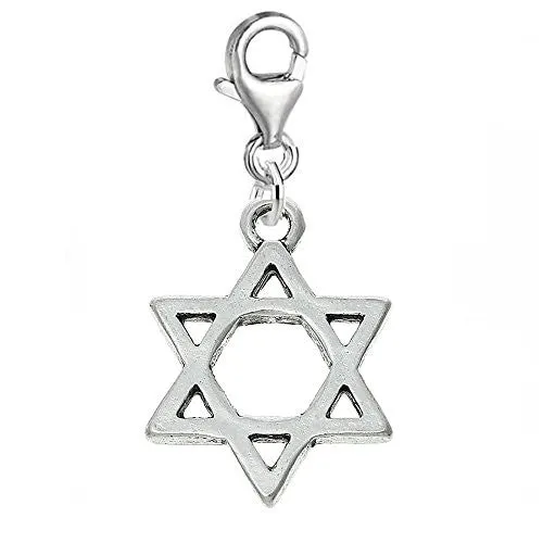 Jewish Star of David Clip on Pendant for European Charm Jewelry w/ Lobster Clasp