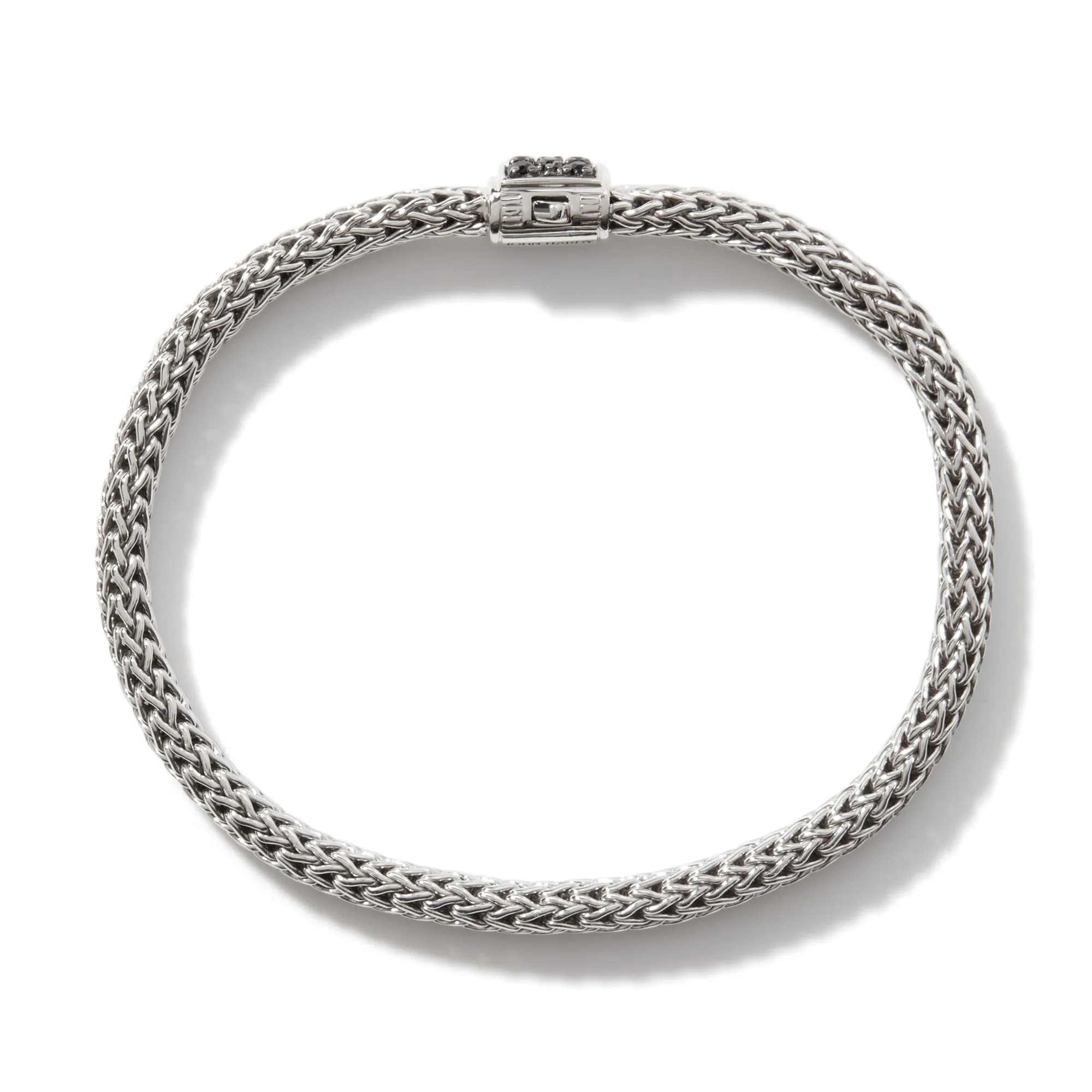 JOHN HARDY MEDIUM STERLING SILVER ICON BRACELET WITH PAVE BLACK SAPPHIRE CLASP