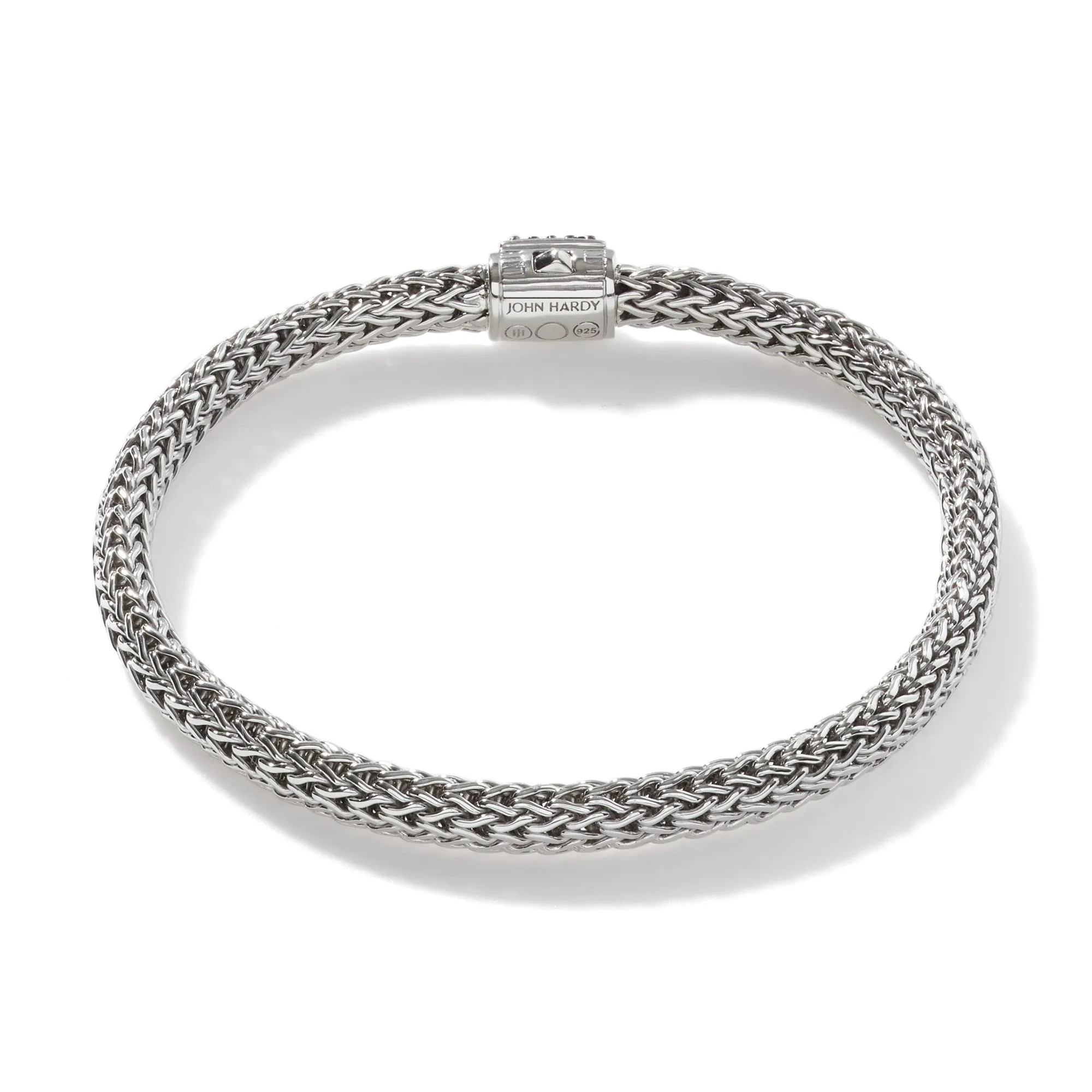JOHN HARDY MEDIUM STERLING SILVER ICON BRACELET WITH PAVE BLACK SAPPHIRE CLASP