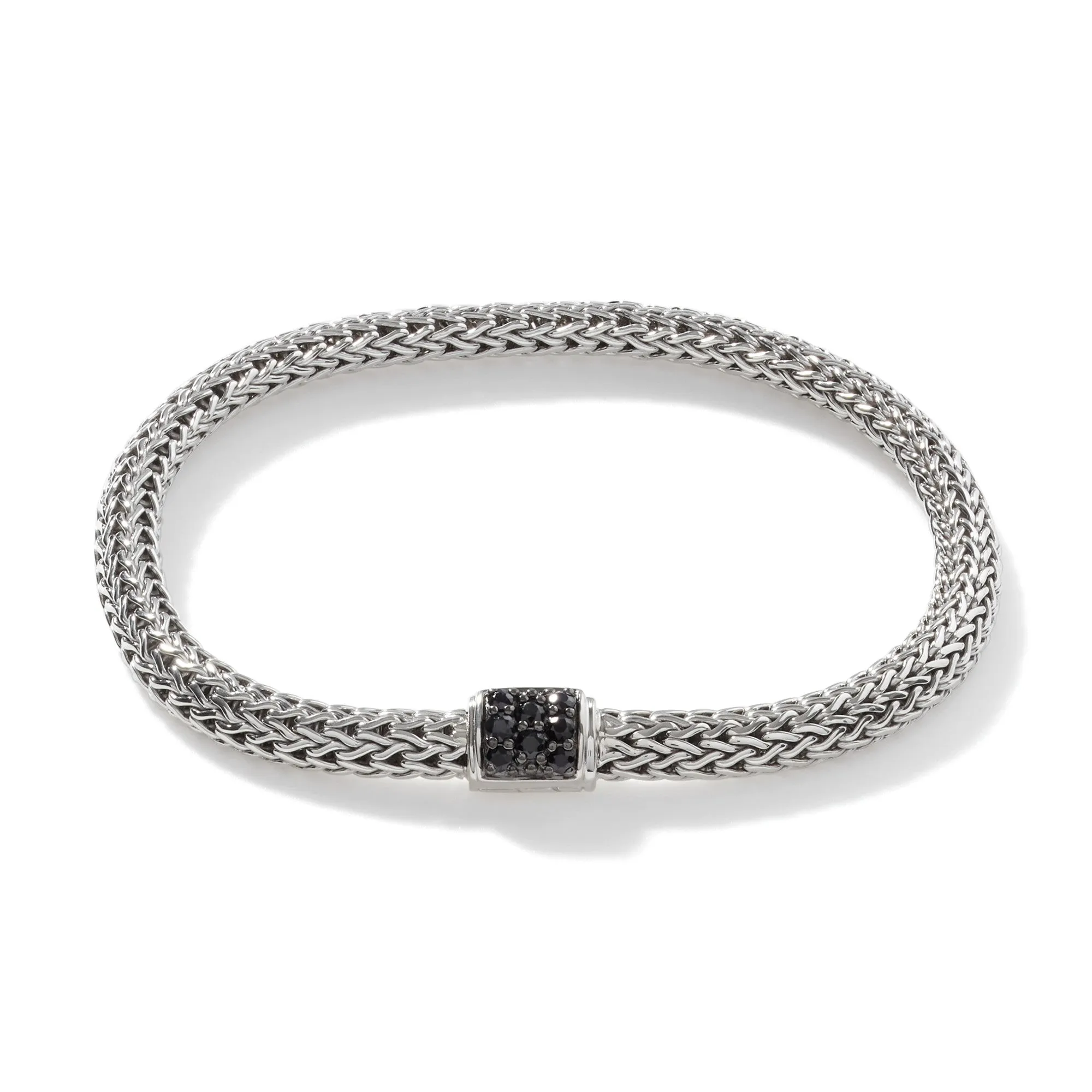 JOHN HARDY MEDIUM STERLING SILVER ICON BRACELET WITH PAVE BLACK SAPPHIRE CLASP