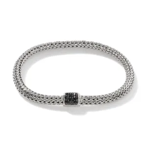 JOHN HARDY MEDIUM STERLING SILVER ICON BRACELET WITH PAVE BLACK SAPPHIRE CLASP
