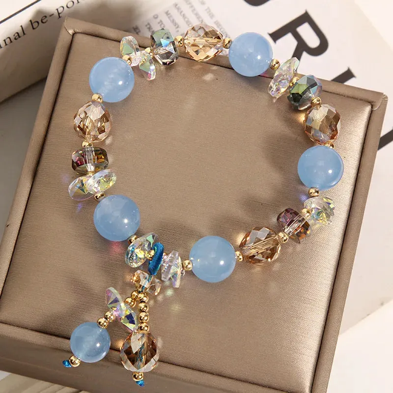 Korean style fashion fresh crystal bracelet female student Navy Crystal Pearl Crystal Pendant wrist bracelets for woman jewelry