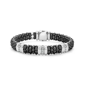 LAGOS Black Caviar Three Station Ceramic Diamond Bracelet, 9mm