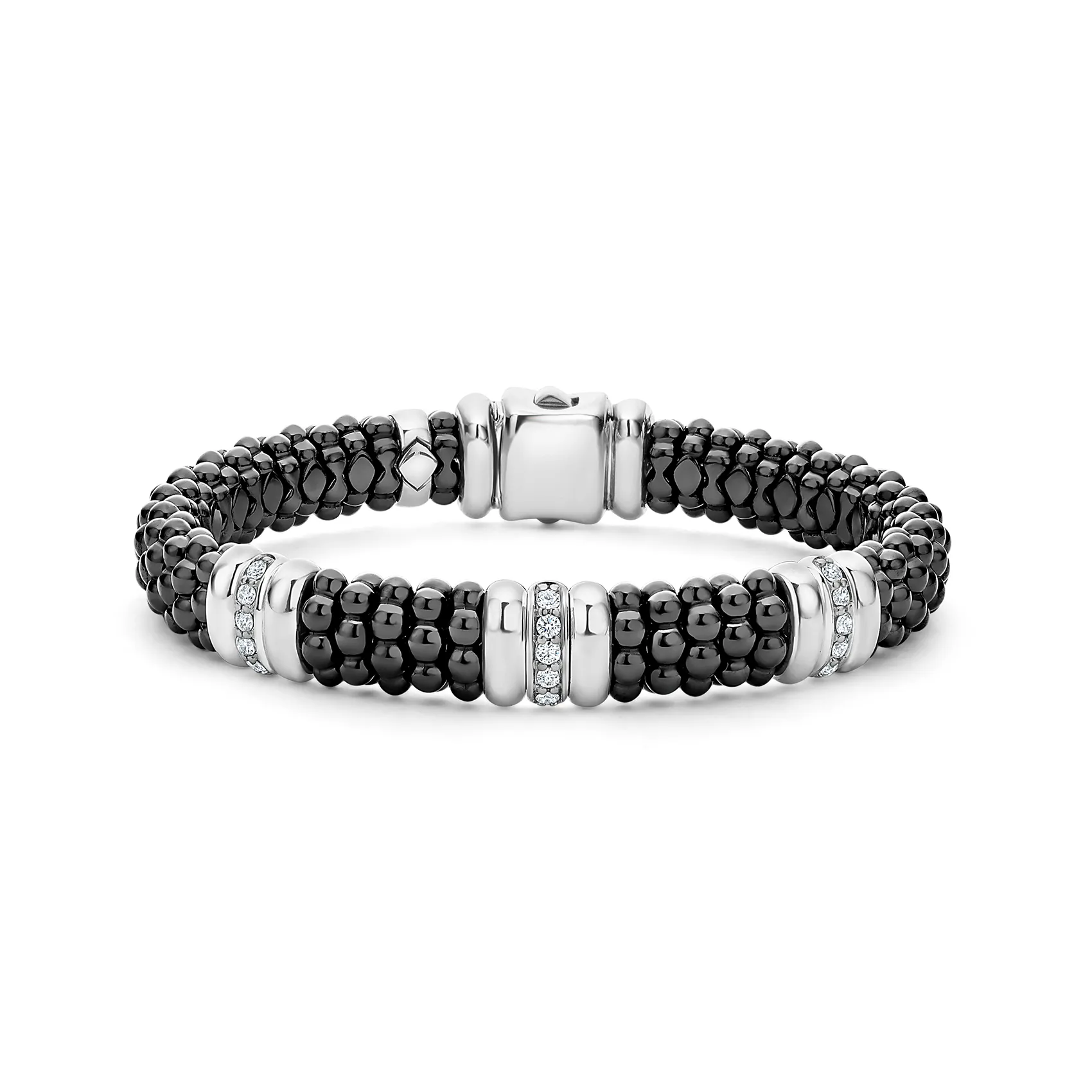 LAGOS Black Caviar Three Station Ceramic Diamond Bracelet, 9mm