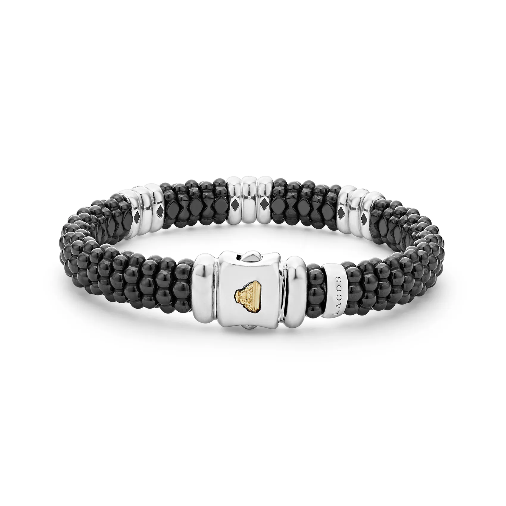 LAGOS Black Caviar Three Station Ceramic Diamond Bracelet, 9mm